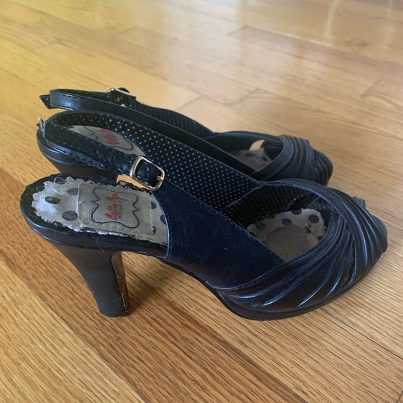 Bettie Page black open toe heels 7 pin up - Picture 2 of 5